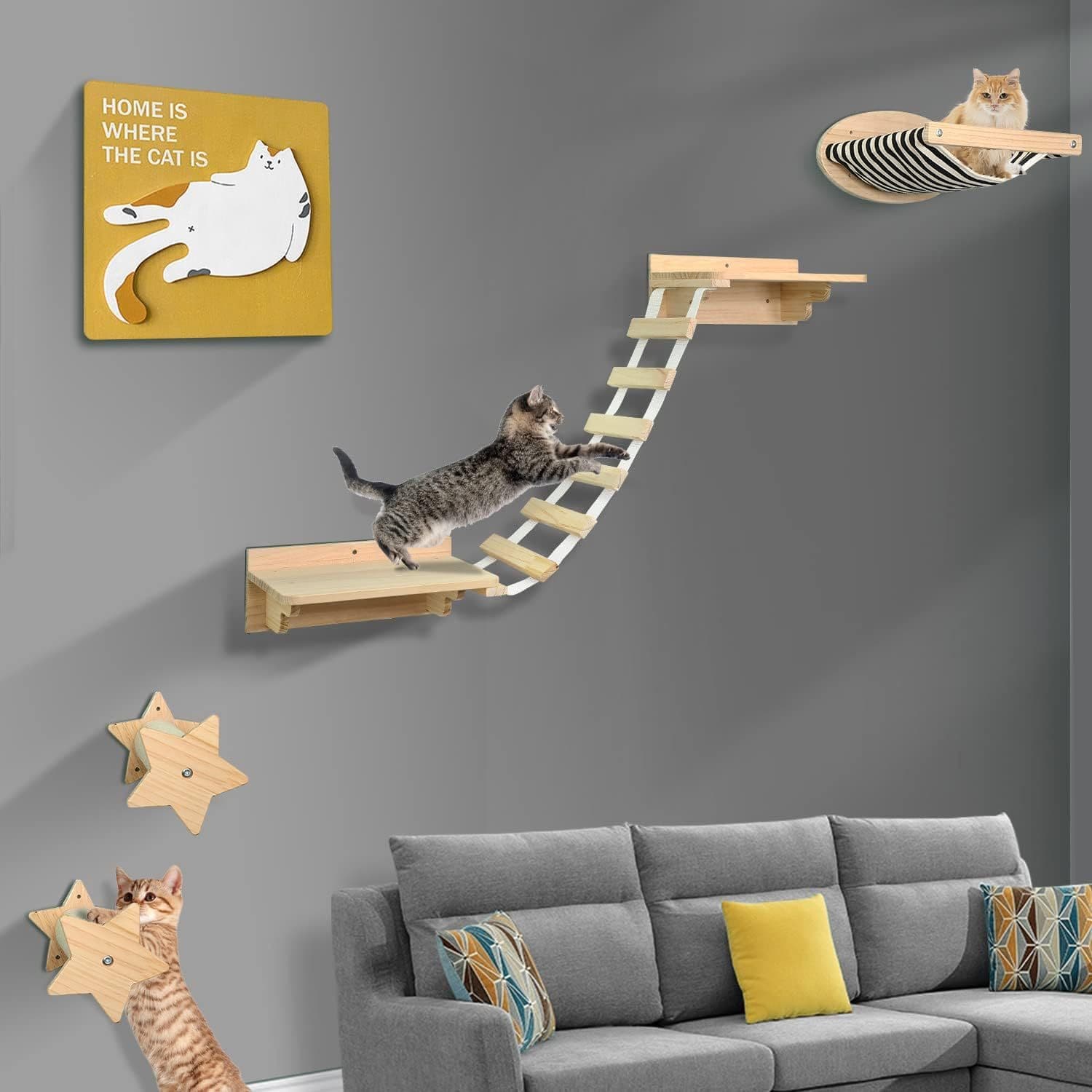 TEMU Cat Wall Hammock, Cat Climbing Shelves With 2 Steps, Wall Mounted Furniture Bed And Perches For Climbing, Sleeping, Playing, For Indoor Large Cats Or Kitty