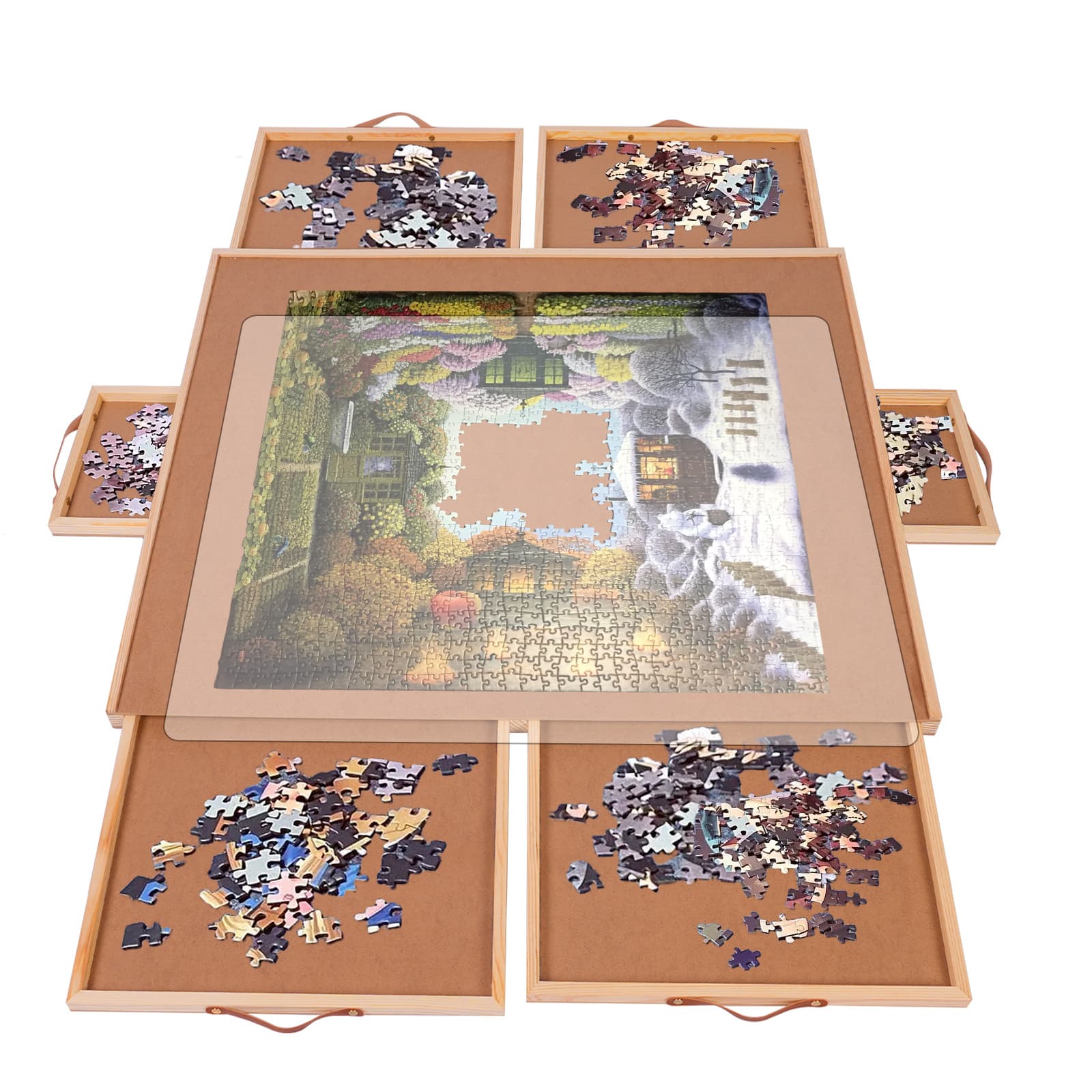 TEMU Large 35“x27” Rotating Puzzle Table With Handle Drawers, Puzzle Organizer Board For Adults And Seniors