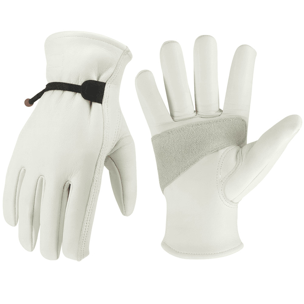 TEMU Paknada Goatskin Leather Work Gloves, White, Heavy Duty Safety Gloves For Construction, Farming, Welding,