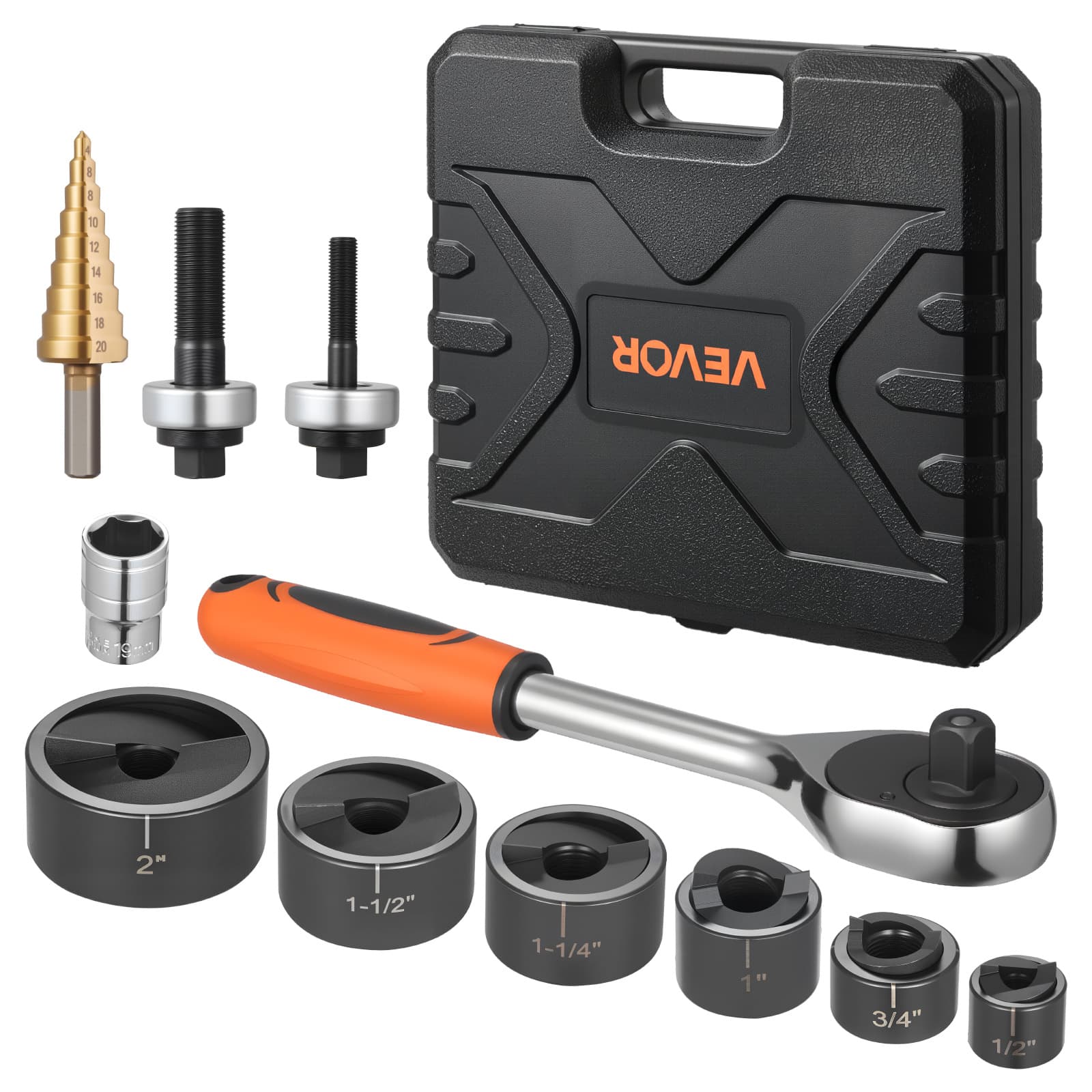 TEMU Vevor Punch Set, 1/2 To 2 Inch Slug- Ratchet Set, Ratchet Wrench Punch Sets For Aluminum, Mild Steel, Fiberglass, Plastics, 6 Die Sizes, 40cr Steel Ko Tool Kit