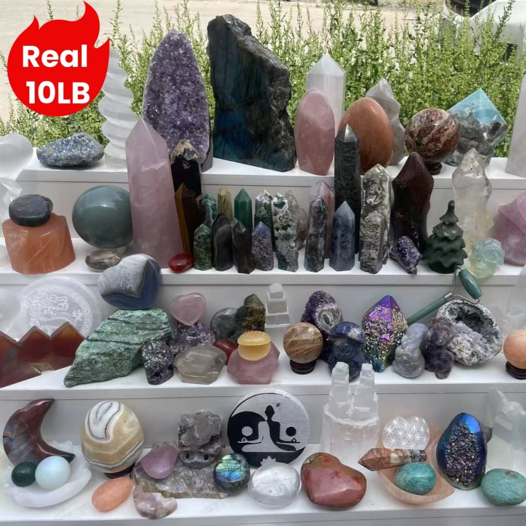 TEMU Real 10lb Mixed Crystals, Lot Of Different Items!! Premium Natural Materials Of Different Shapes: Towers Spheres Clusters & Rough! Gifts & Decorative Stones