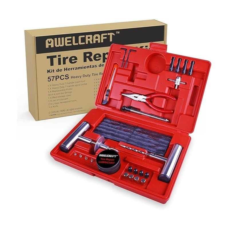 TEMU 57pcs Heavy Duty Tire Repair Kit – Flat Tire Plug Kit For Car, Truck, Motorcycle, Atv, & Tractor With Durable Tool Box