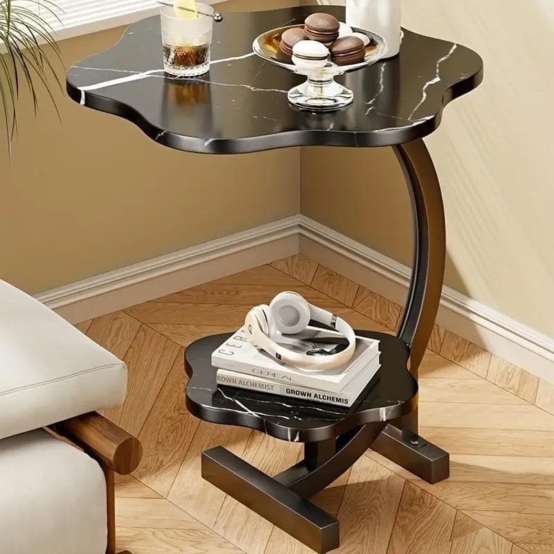 TEMU Double-layer Petal-shaped Side Table With Metal Frame, Portable Coffee Table Suitable For Sofa End In Living Room, Fiberboard Structure, Applicable To Models