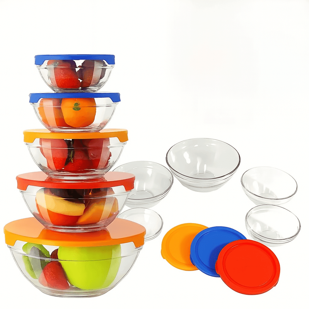 TEMU Glass Kitchen Bowls - 5-piece Mixing & Storage Set With Bpa-free Sealing Lids (5oz-31oz)