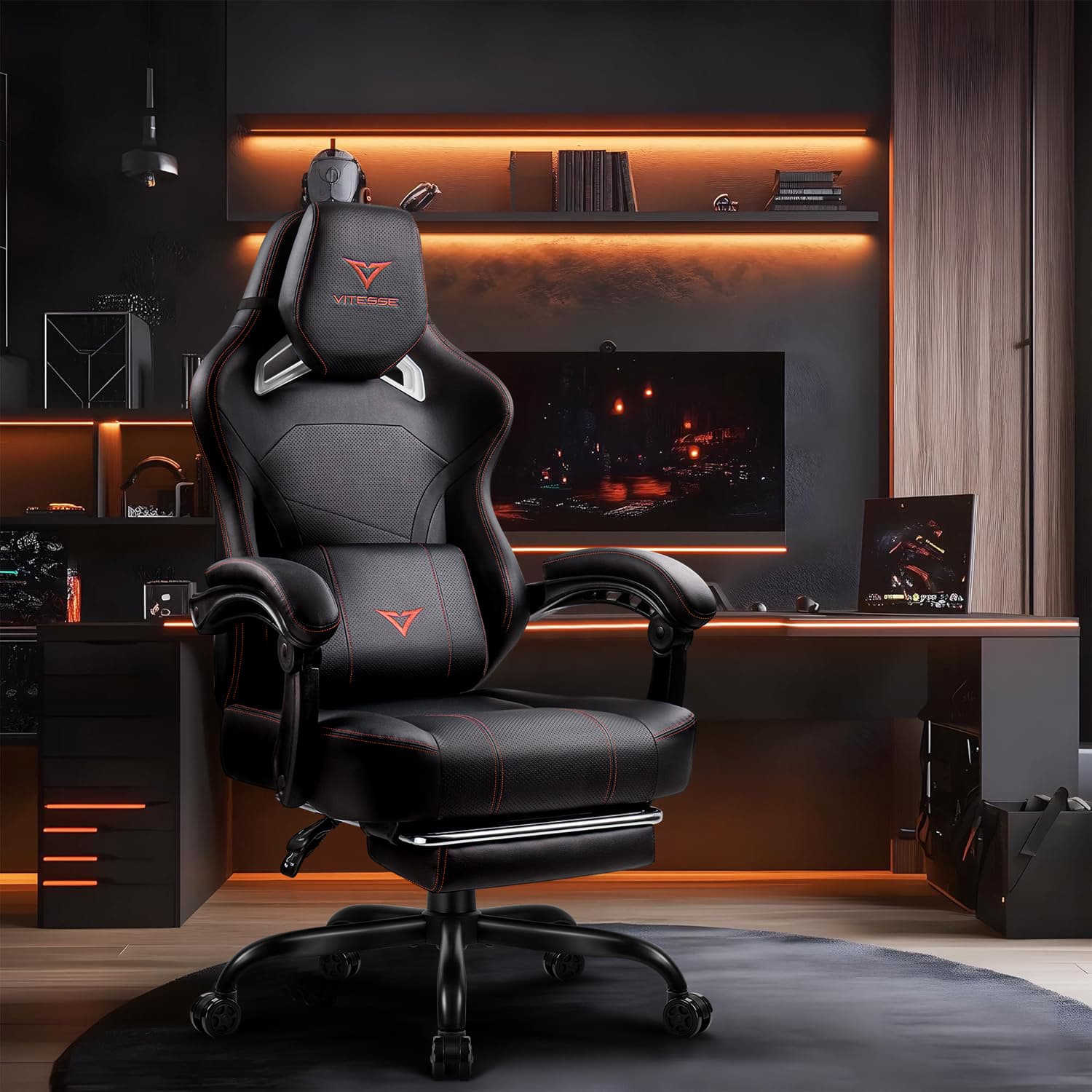 TEMU Big And Tall Gaming Chair With Footrest, Gamer Chairs For Adults 400lb Weight Capacity, Ergonomic Computer Gaming Chair With Lumbar Support And Headrest