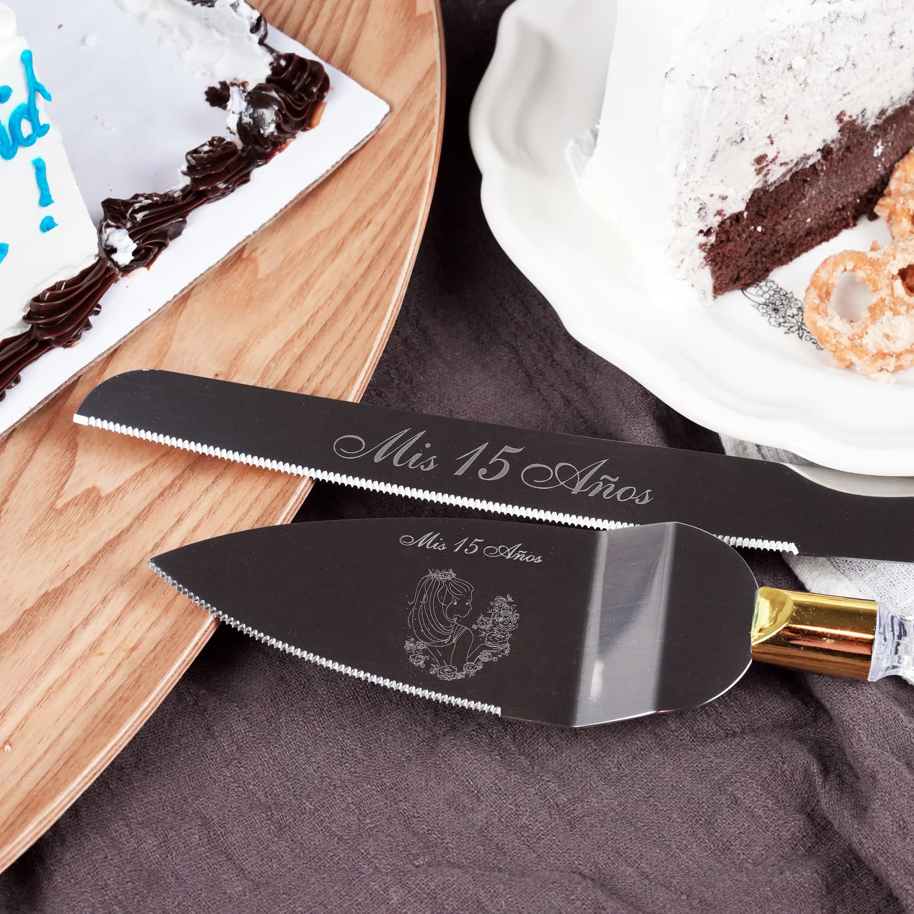 TEMU Wedding Cake Desert Knife And Server Set With Acrylic Handle Stainless Steel, Dessert Knives, Cake Cutter.