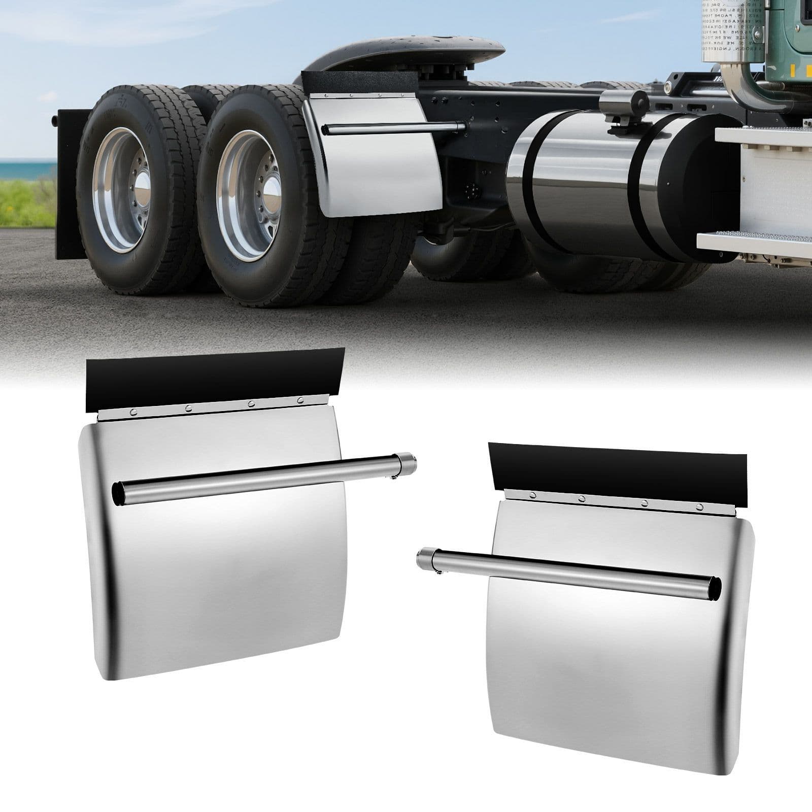 TEMU Vevor Stainless Steel Quarter Fenders For Semi "x24" With Tube Bracket