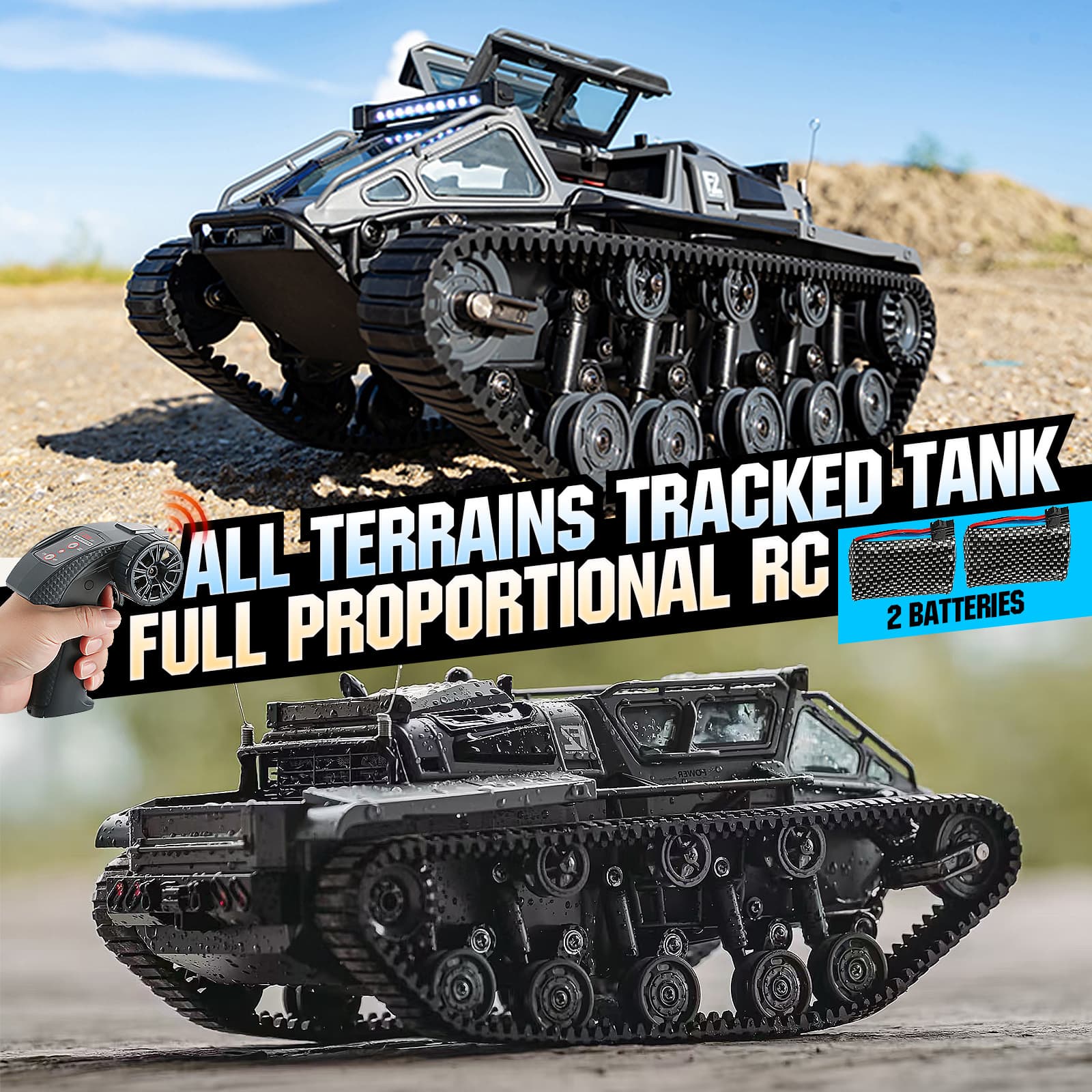 TEMU Rc Tank With Full-proportional Remote Control Car Powerful Offroad For All Terrains With Led Lights And Alloy Door Open Model Military War Car Vehicle Gift For Kids With 2 Batteries