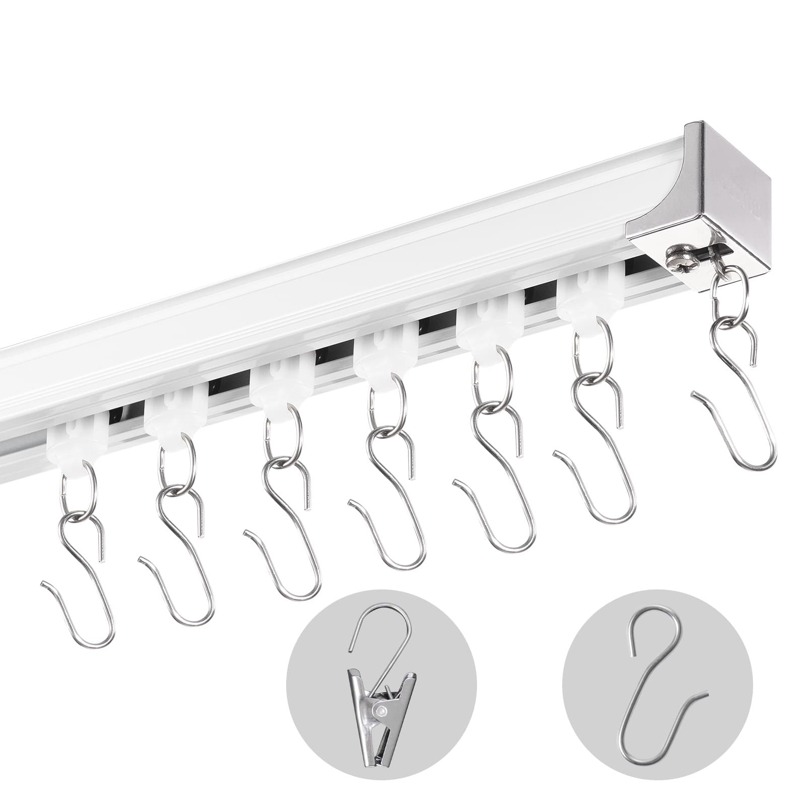 TEMU Vevor Ceiling Curtain Track Set 8.9 Ft/2.7 Meter Room Divider With Hooks White
