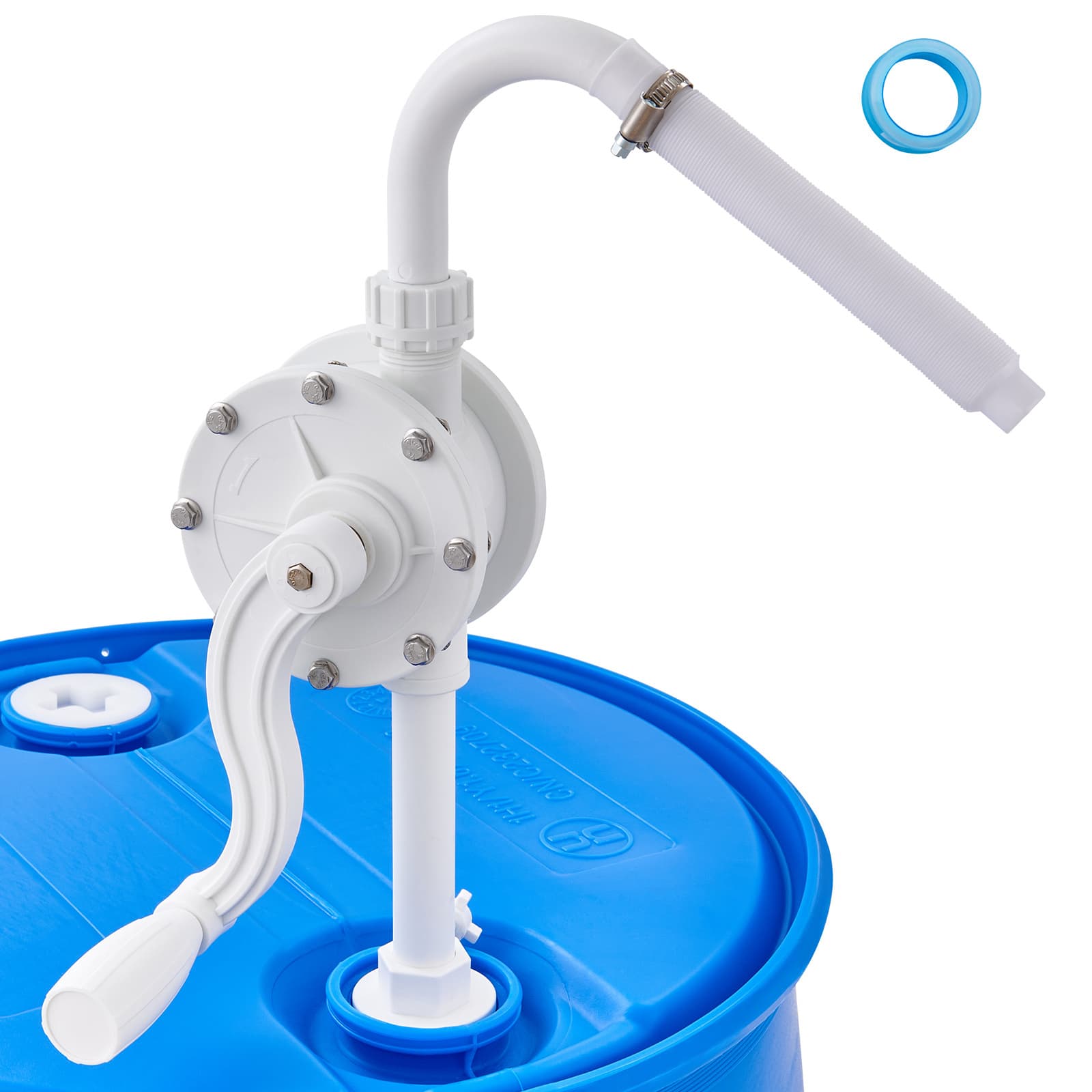 TEMU Vevor Drum Pump, 6.5 Gpm Flow, Rotary Pump Hand Crank, Fits 5 To 55 Gallon Drums With 3-section Suction Tube Assembly And Hose, Designed For Fast Transfer Of Water, Alcohol, Liquids