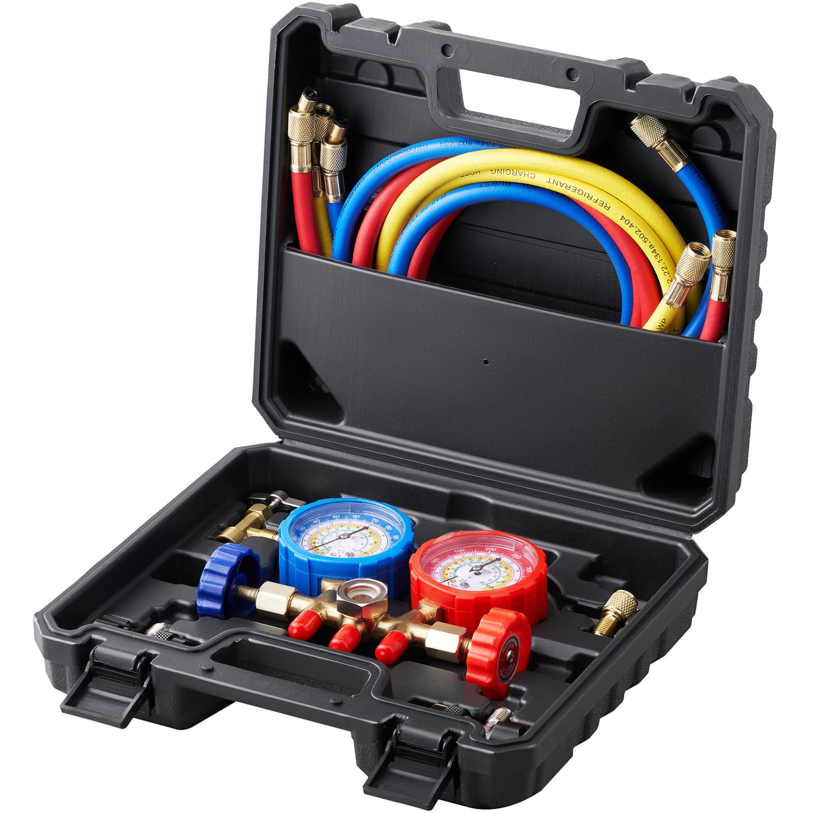 TEMU Vevor Ac Gauge Set - 3 Way Ac Manifold Gauge Set For R134a R22 R12 R502 Refrigerant, Gauges With 5ft Hoses, Couplers, Works On Car Auto Charging And Evacuation