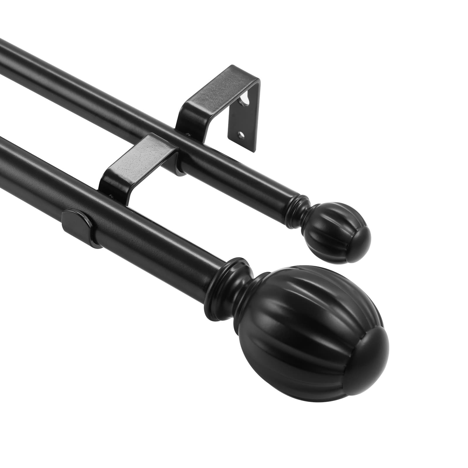 TEMU Vevor Double Rod Curtain Rods, 91.4-182.9 Cm Adjustable Length, Black Double Curtain Rods With Round Finials, 2.5 Cm 9 Cm Diameter, Double Window For Sheer And Blackout Curtains