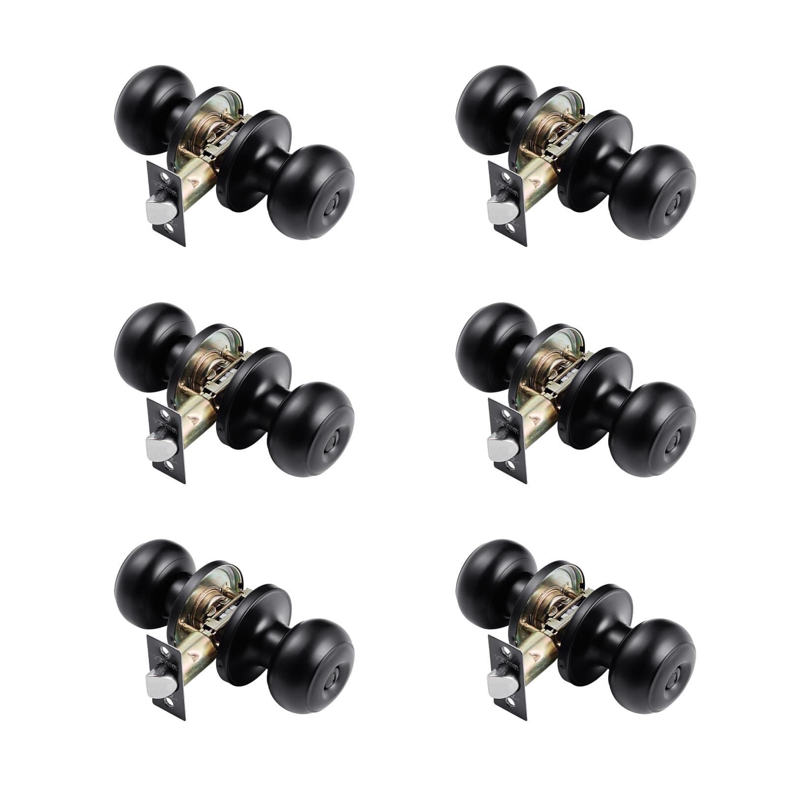 TEMU Round Privacy Door Knobs For Bedroom Bathroom Matte Black 6 Pack Keyless