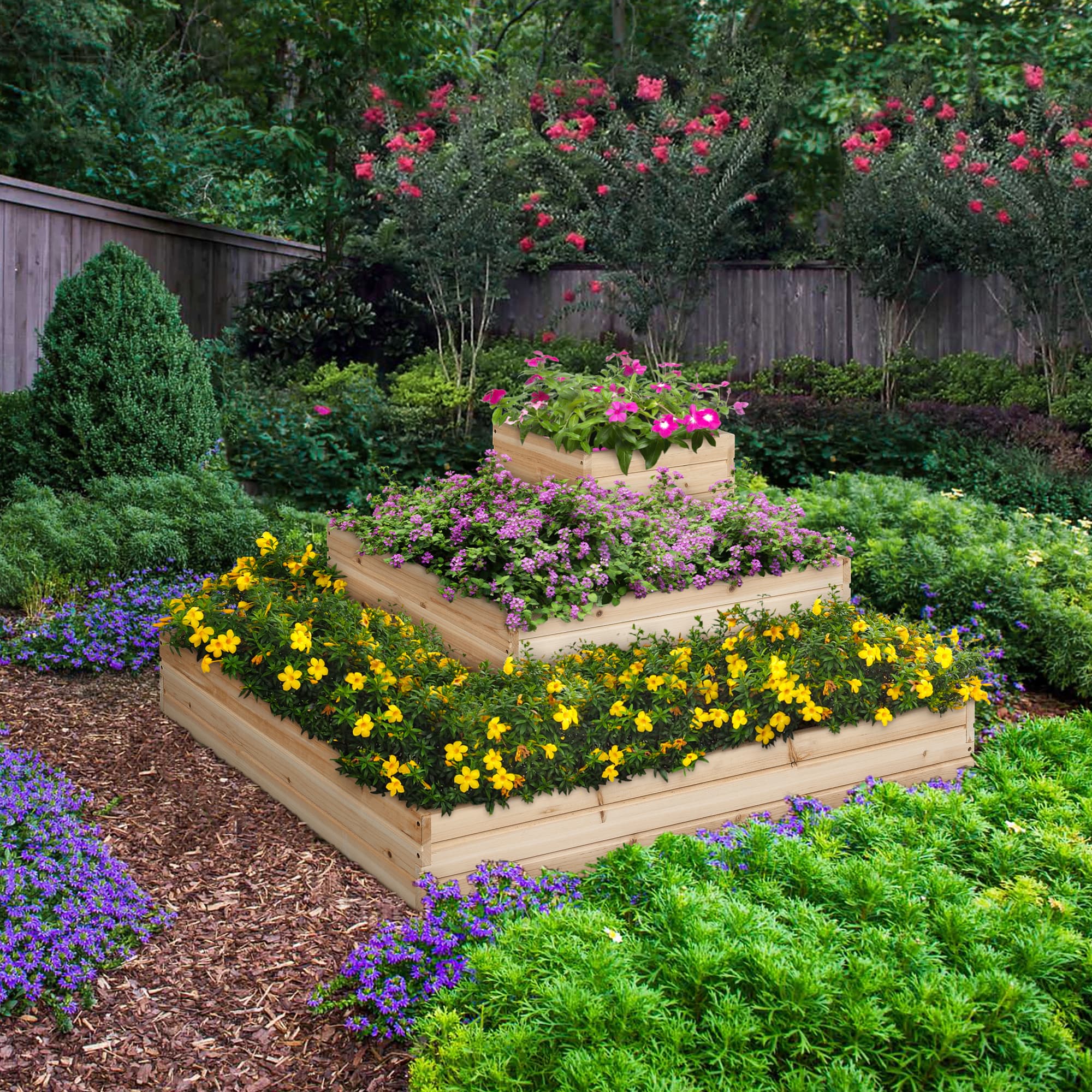 TEMU 3-tier Wood Raised Garden Bed Elevated Garden Bed Open-bottom Planter For Yard/greenhouse/garden, Wood
