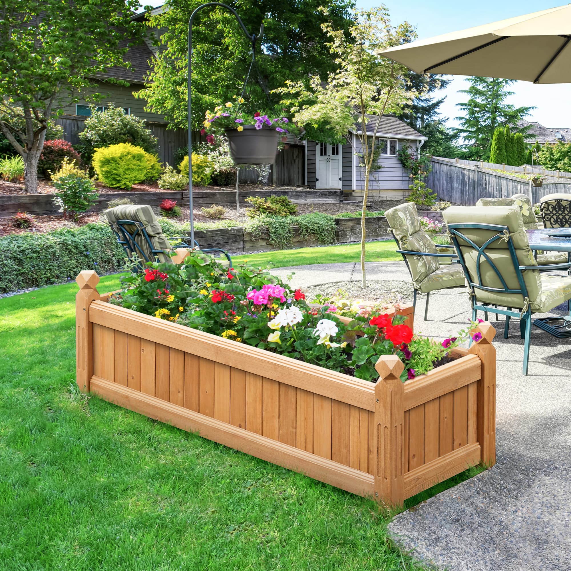 TEMU 43.5x16x14 In Wooden Raised Garden Bed Rectangular Garden Planter Raised Planter Box For Yard/greenhouse/garden, Light Brown