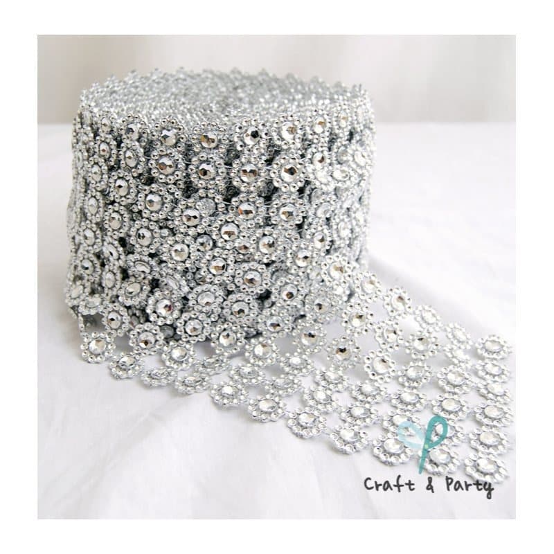 TEMU 4.5" By Flower Diamond Mesh Ribbon Wrap, Acrylic Diamond Wrap Ribbon For Wedding, Cake, Vase Decorations, Party Supplies
