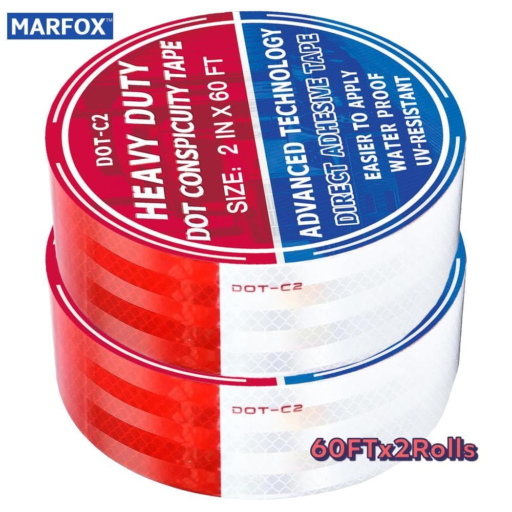 TEMU 2 Rolls Reflective Tape Dot-c2 Conspicuity 2" X 60 Ft Red White Self Adhesive Reflector Tape Safety Reflective Water Proof