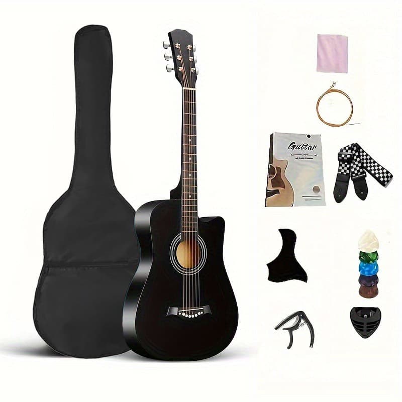 TEMU 38 Inch Basswood Acoustic Guitar Suitable For Beginners - All Basswood, Folk Style, For Practice And Performance - Sunset Color/black Optional