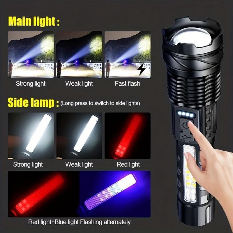 TEMU Powerful Rechargeable Flashlight, Suitable For Outdoor Camping, Fishing, Hunting, Rock Climbing, Adventure Emergency Night Riding And Hiking