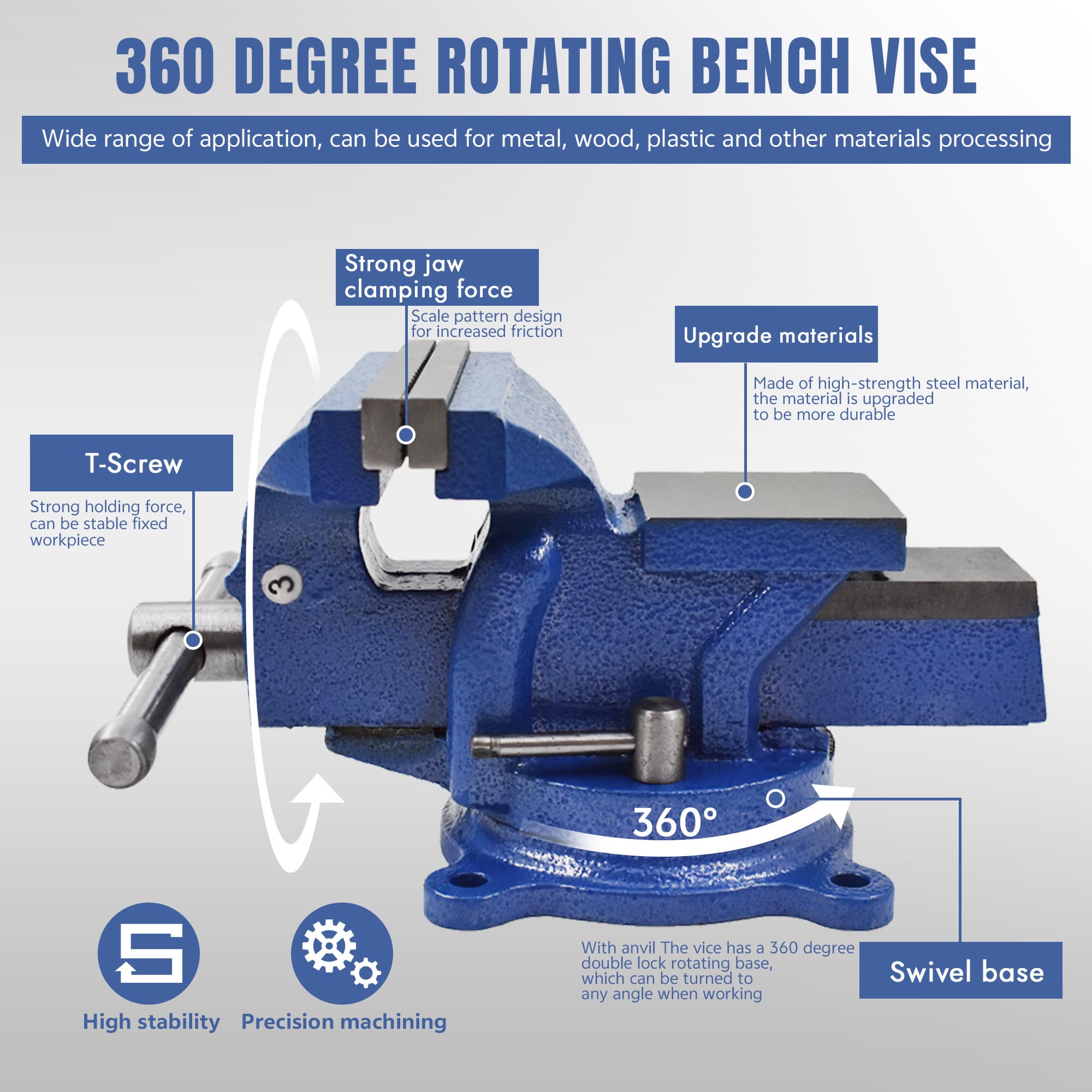 TEMU 4 Inch Bench Vise Table Top Clamp Press Locking Swivel Base Heavy-duty For Crafting Painting Sculpting Modeling Electronics Soldering Woodworking And Fishing Tackle
