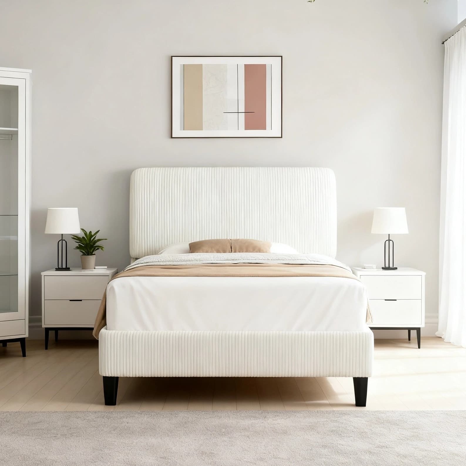TEMU Bed Frame Upholstered Platform Bed With Adjustable Chenille Fabric Headboard & Wooden Slat Support, Spring Needed, Easy Assembly, Twin/full/queen Size