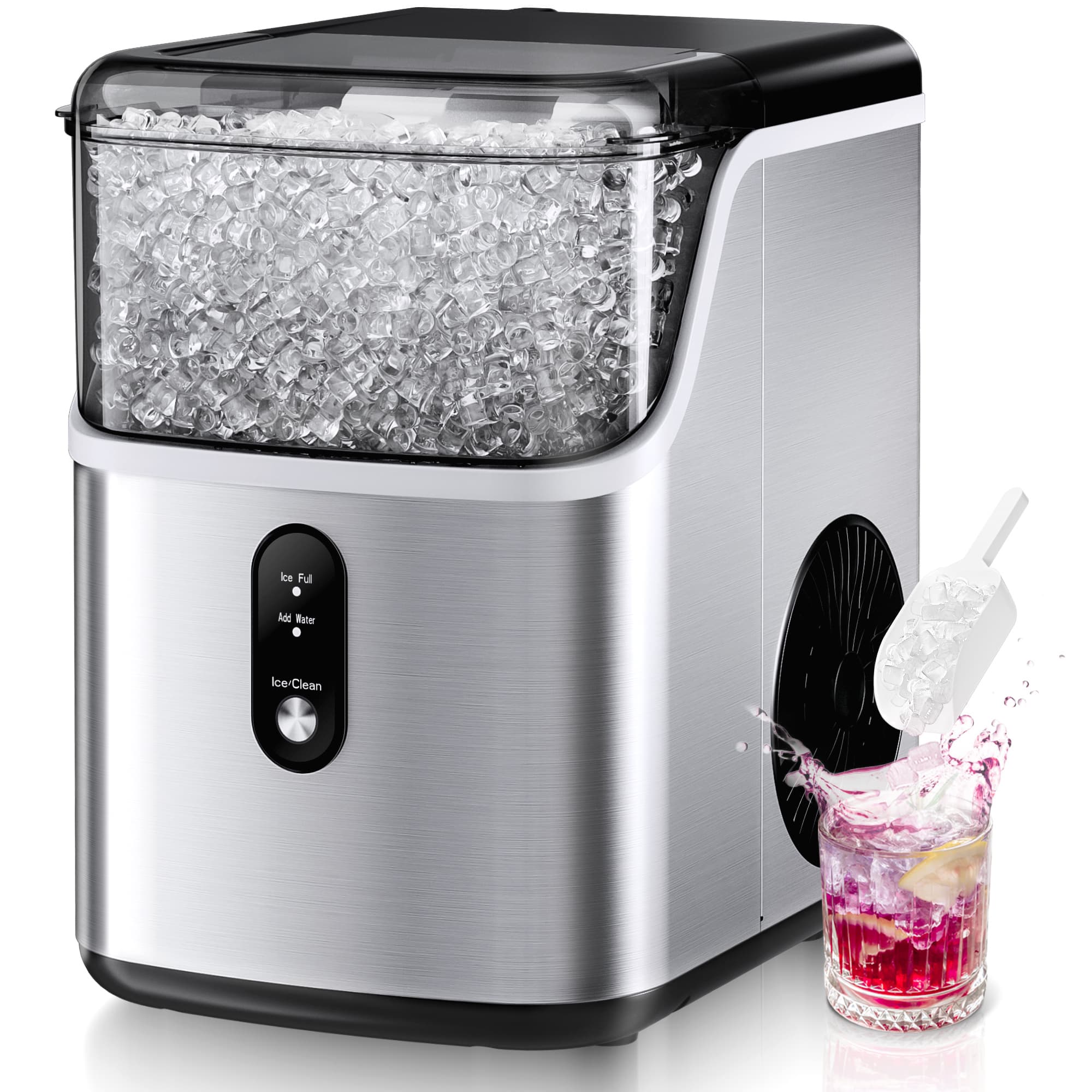 TEMU Countertop Pellet Ice Machines, Soft Ice Makers Of Producing 35lbs Of Ice In 24h, Self-cleaning Maker With Ice Scoop & Basket, Ideal For Home/kitchen/office Ice Production (stainless Steel)