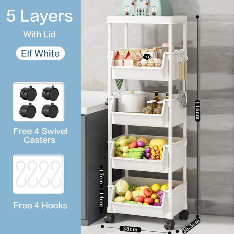TEMU Rolling Cart Organizer, Kitchen Storage Shelf With Lockable Wheels, For Living Room Office Bathroom Garage Narrow Spaces