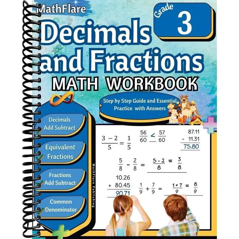 TEMU Decimals And Fractions Math Workbook 3rd Grade: Fractions And Decimals Grade 3, Adding And Subtracting Decimals And Fractions, Comparing Fractions, Equivalent Fractions (mathflare Workbooks)