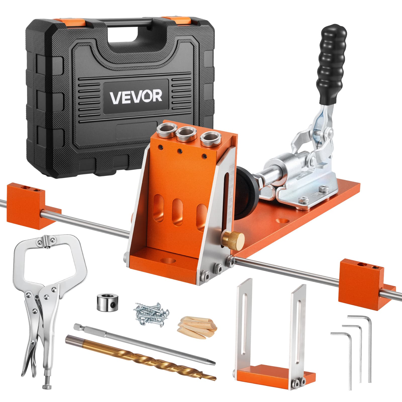 TEMU Vevor Pocket Hole Jig Kit, 1/-1/2 In Adjustable, Jig Pocket With , C-clamp, Step Drill, Hex Wrench, Drill Stop Ring, Square Drive Bit, Reinforced Metal Frame, For Woodworking
