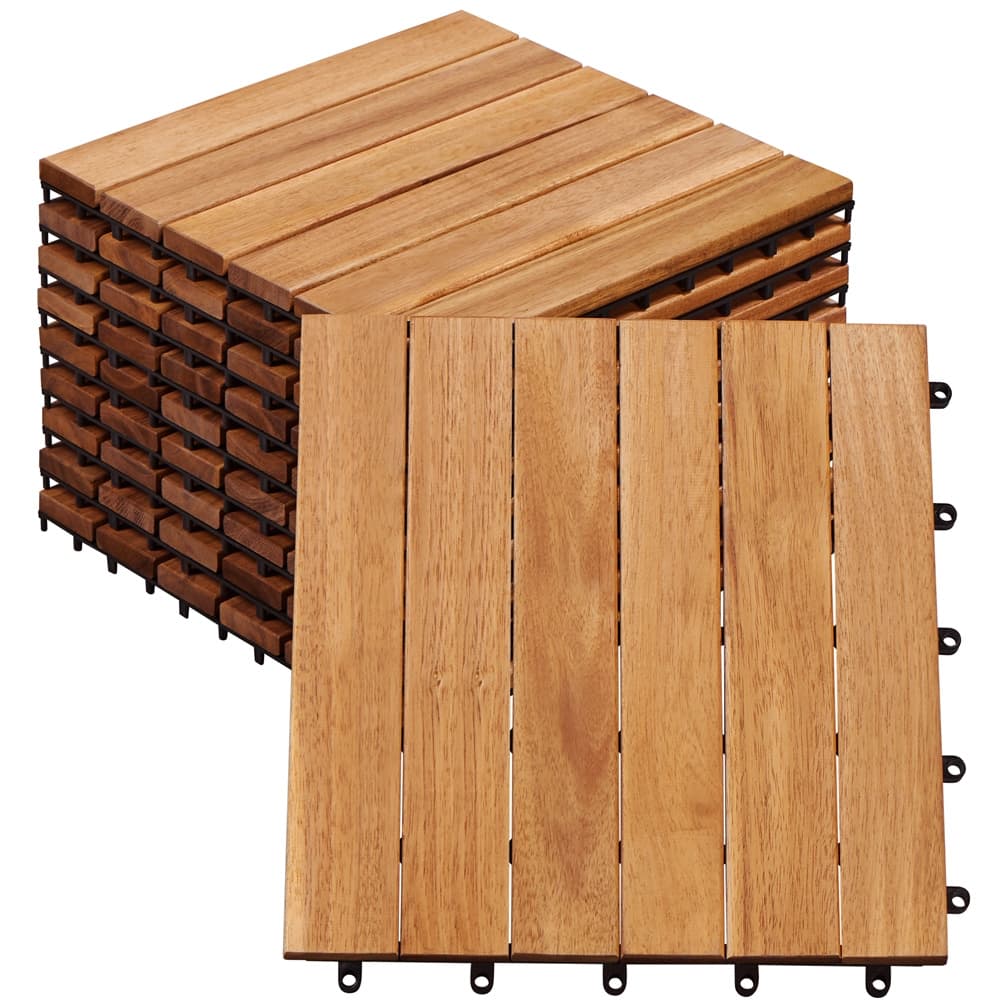 TEMU Interlocking Flooring Tiles, 10 Pcs Wooden Plastic Interlocking Flooring Tiles For Outdoor & Indoor Patio Garden Deck Poolside Flooring Tiles Effortless Assembly 12.5" W 12.5 "l Wood