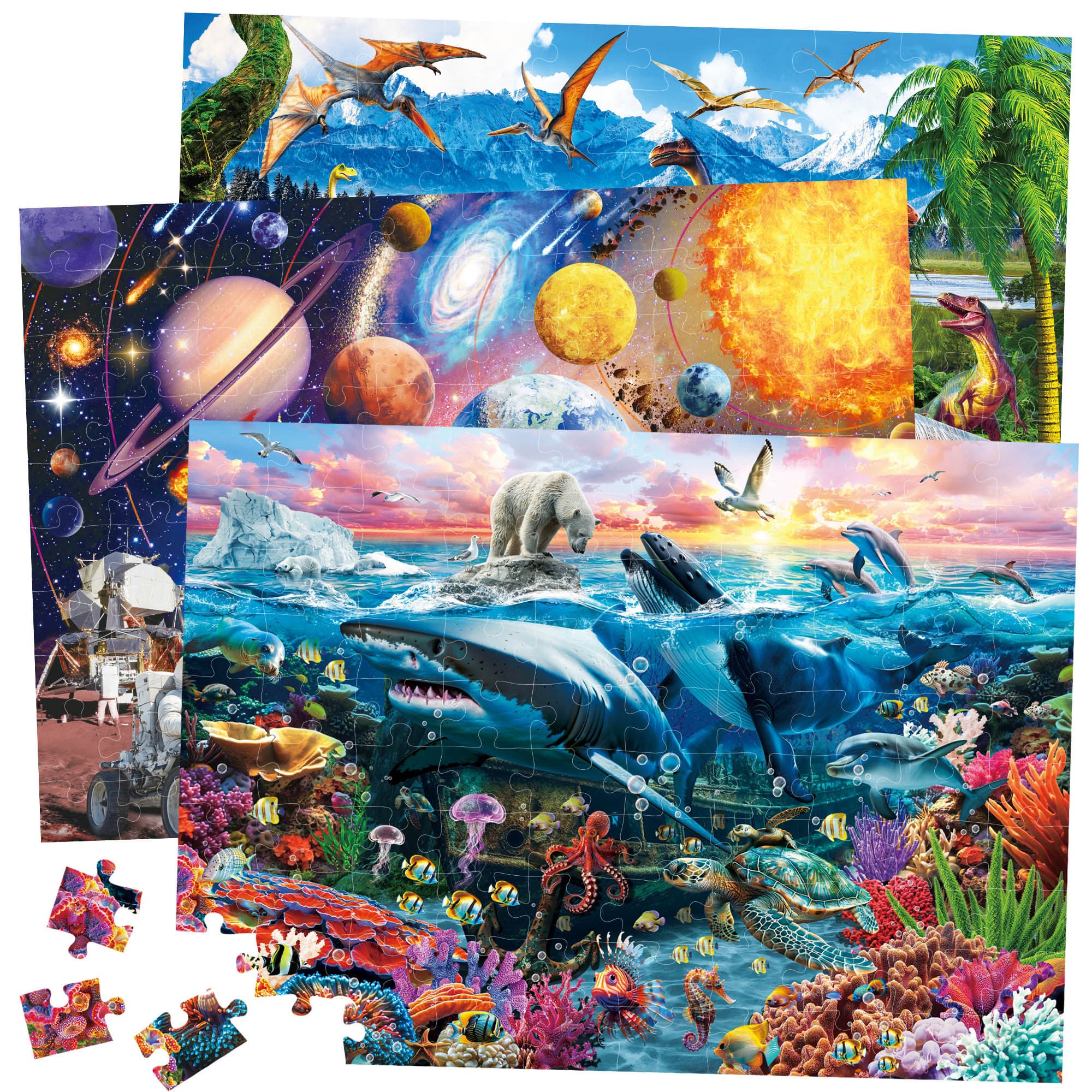 TEMU Puzzles For Kids Ages 3+, 3 Pack 100 Pieces Puzzles, Ideal For Birthdays And Christmas, Activity, Dinosaur And Outer Space And Themed