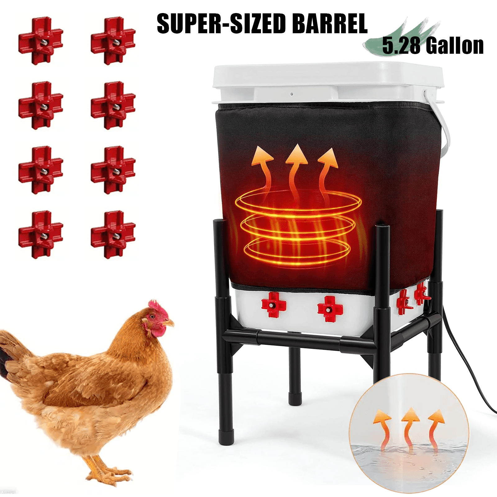 TEMU 5.28 Gallon Heated Chicken Waterer With Stand, 20l Poultry Waterer Feeder Set, 8 Drinking + 4 , , , Easy To Fill & Clean, Coop Accessories For 15–25 Chickens, Gifts For