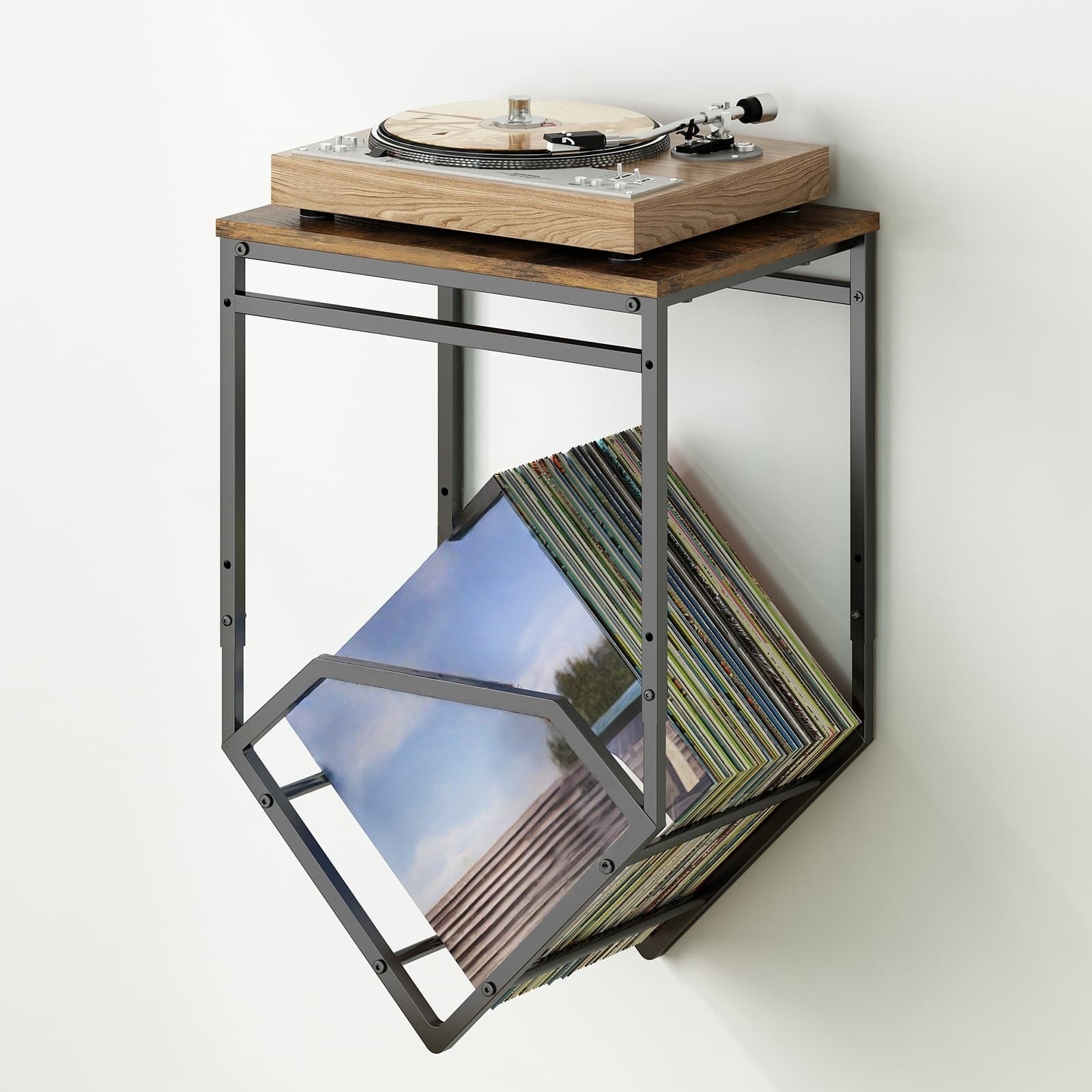 TEMU Wall-mounted Recorder, Audio Stand, Wall-mounted Record Player Stand, Wall-mounted Stand With Storage Function, Metal Stand For Album Storage