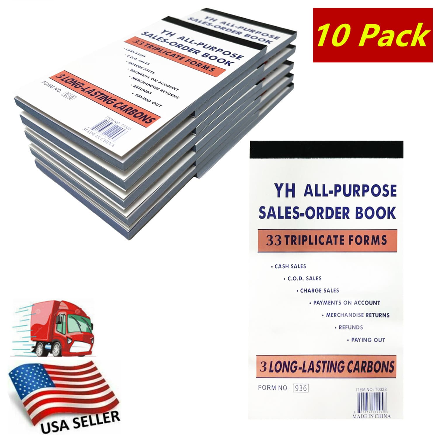 TEMU 10 Pack Receipt Book 3 Parts Sales Order Books 33 Sets Invoices & Receipts Form, 4.25 X 6.75 Inches, White Yellow Pink Copies, Carbonless Forms For Office, Work, Restaurant, Business Use