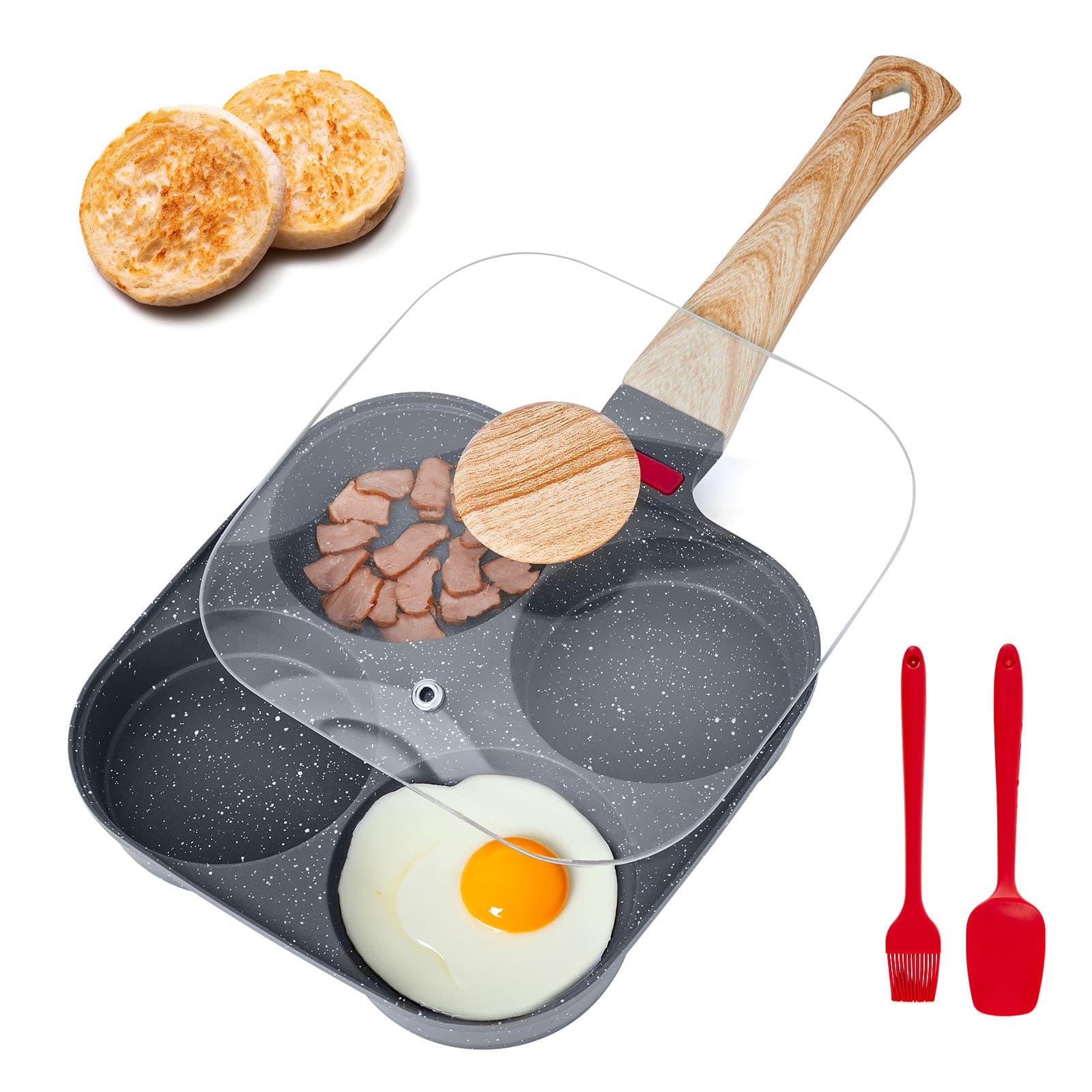 TEMU Vevor 4 Holes Egg Pan Aluminium Omelette Nonstick Pancake Maker With Lid