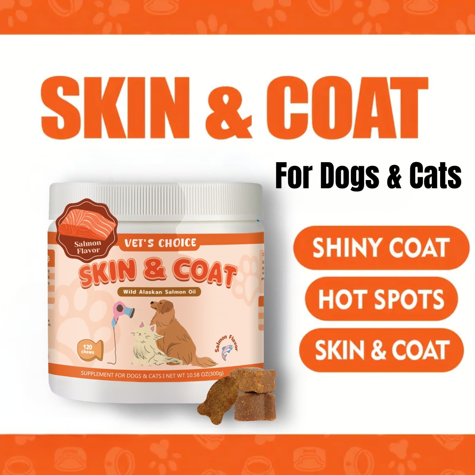 TEMU Skin & Coat Chews, Supplements For & Coat, Fish Oil With 3, Support Healthy Shiny Hair