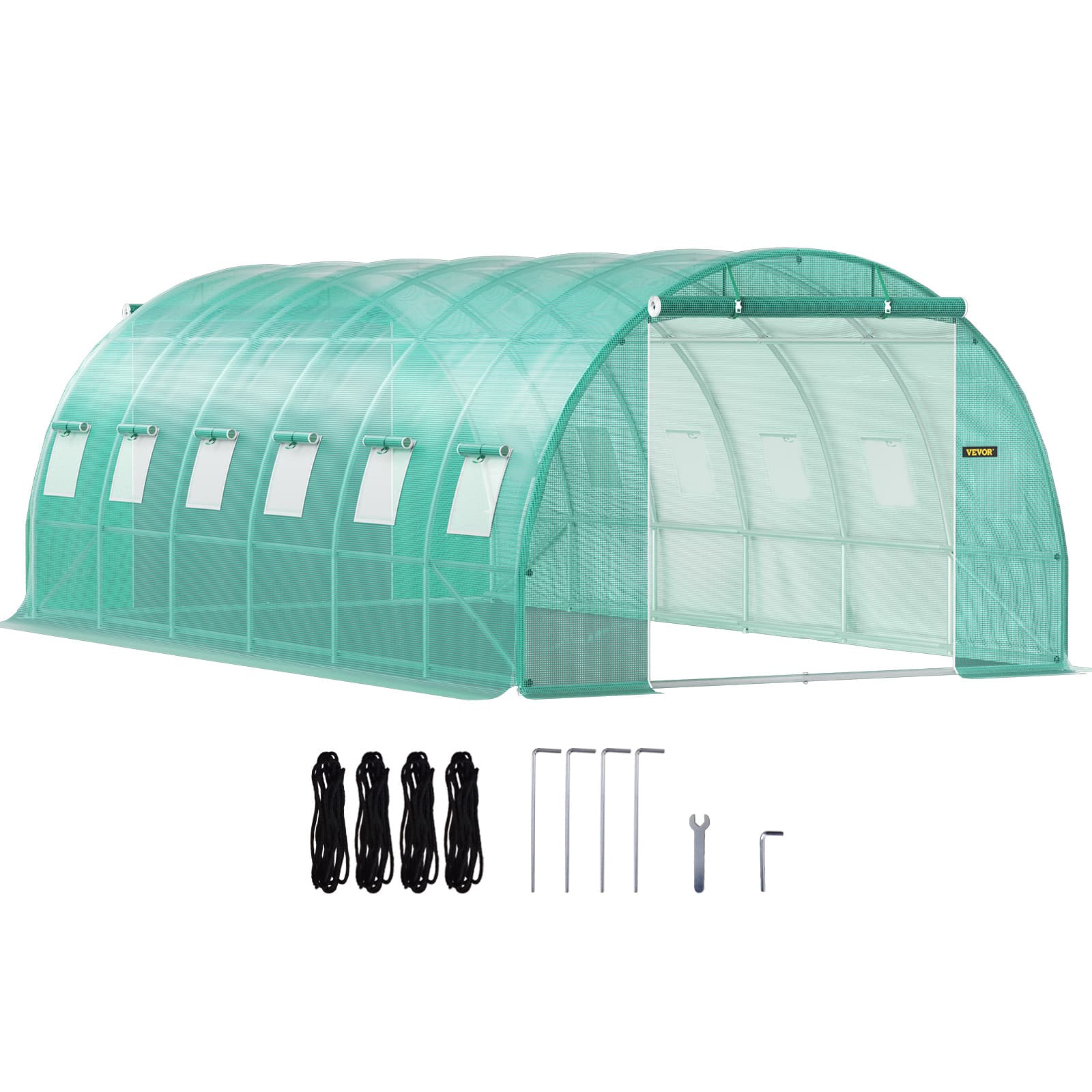 TEMU Vevor Walk-in Tunnel Greenhouse, 609.6 X 304.8 X 213.4 Cm Portable Plant W/ Galvanized Steel Hoops, 3 Top Beams, 4 Diagonal Poles, 2 Zippered Doors & 12 Roll-up Windows, Green