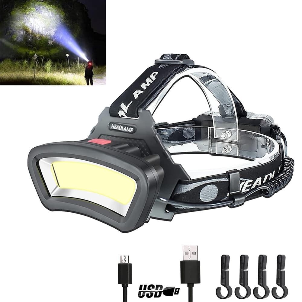 TEMU Headlamp Led Headlight Rechargeable Usb Head Light Head Lamp Cob Floodlight With Red Light For Adults - Night Fishing, Construction, Maintenance - 90° Adjustable