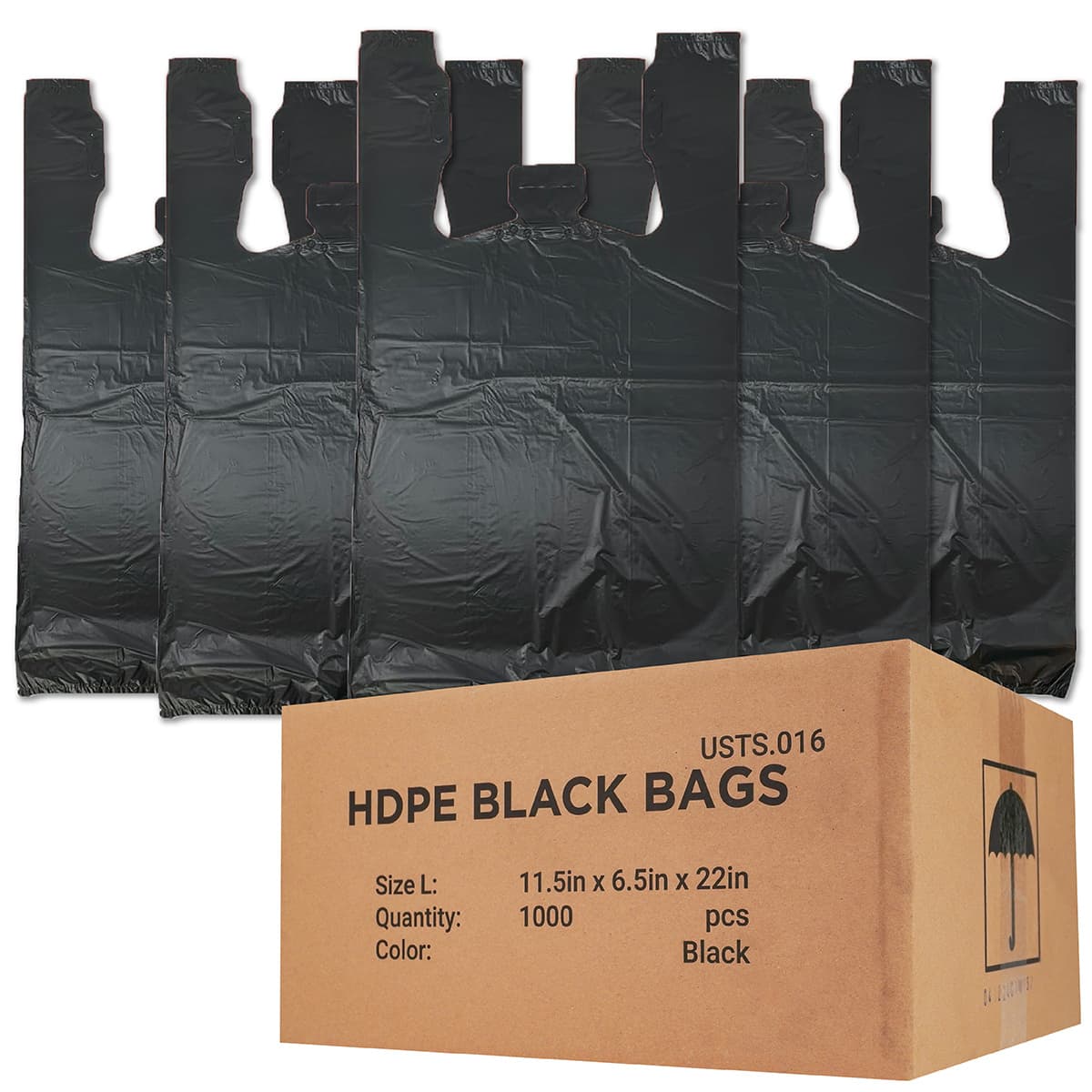 TEMU Heavy Duty Black Plastic T-shirt Bags - 11.5" X 6.5" X 22", Durable Hdpe Shopping Bags, 1000 Count For Grocery & Retail