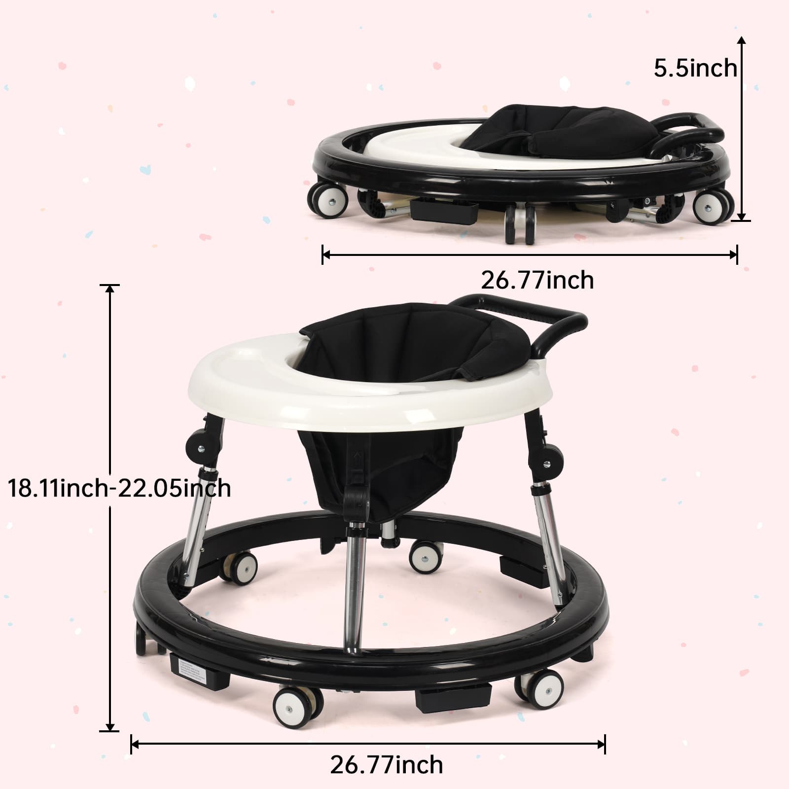 TEMU Baby Walker Foldable With 9 Adjustable , Baby Walkers And Activity Center For Boys Girls Babies 6-12 Months, Baby Walker And Bouncer Combo With Wheels Portable Anti-rollover, Mother'