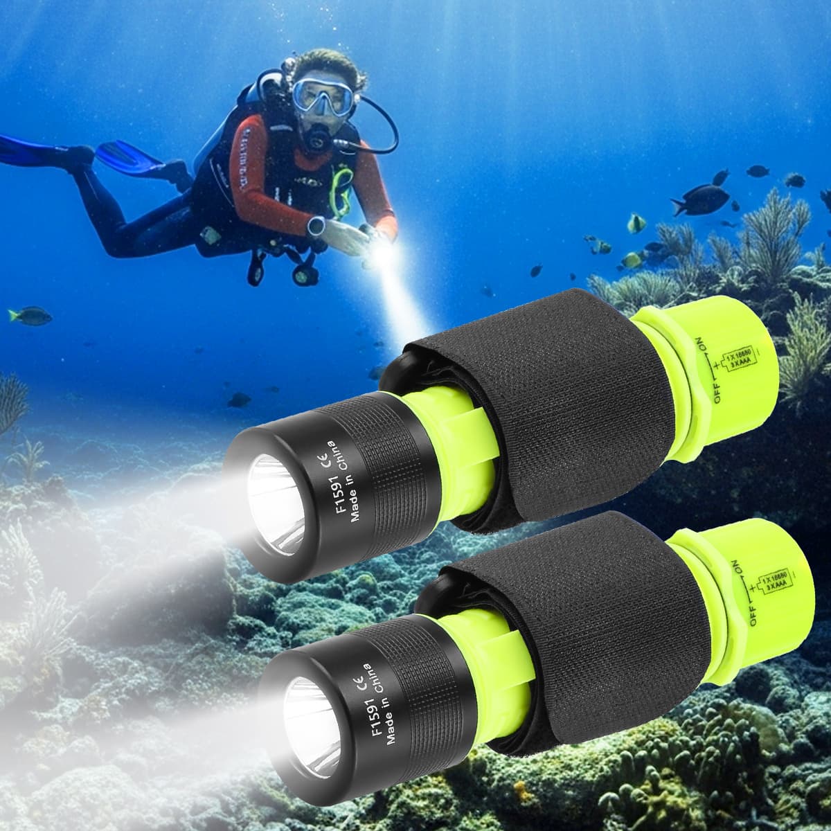 TEMU 2 Pack Scuba Dive Light Ipx8 Underwater Flashlight, Snorkeling Diving Led High Torch, 3 With Charger For Underwater Sports