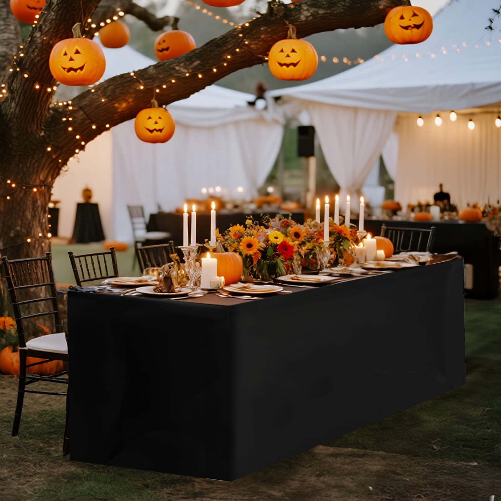 TEMU Whonline 2pcs 8feet Black Polyester Fiber Three-dimensional Tablecloth, Suitable For Family , Weddings, Birthday Parties, And Event Celebrations