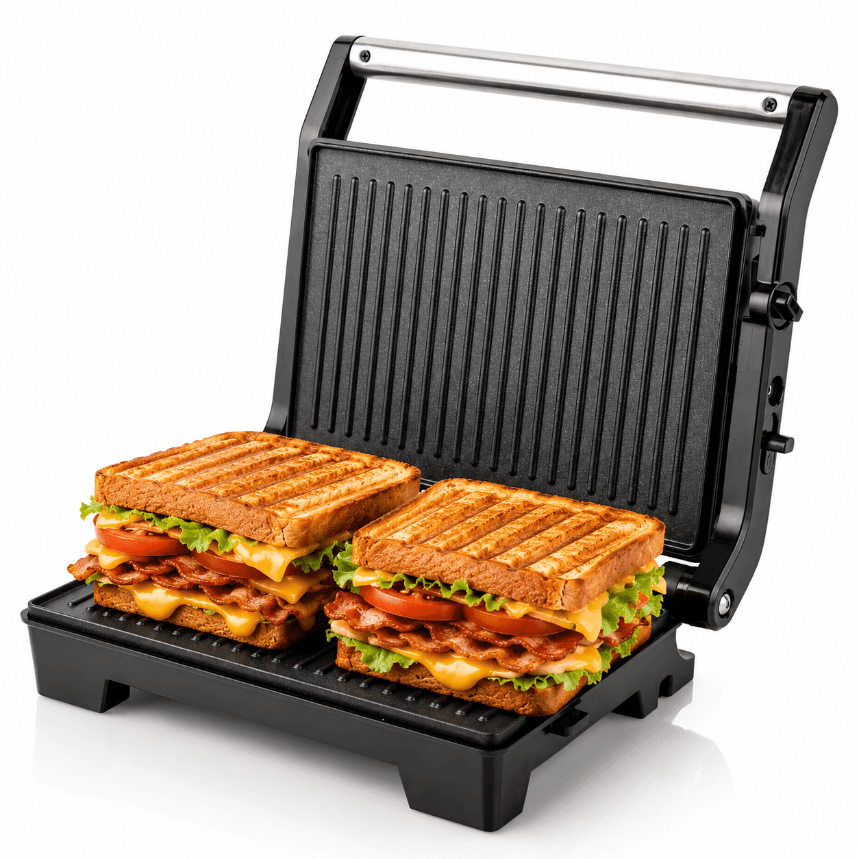 TEMU Grill 1000w Sandwich Maker With Coated Plates For Any Size Of 3-in-1 Electric Grill Stainless Steel Surface And Removable Drip Tray