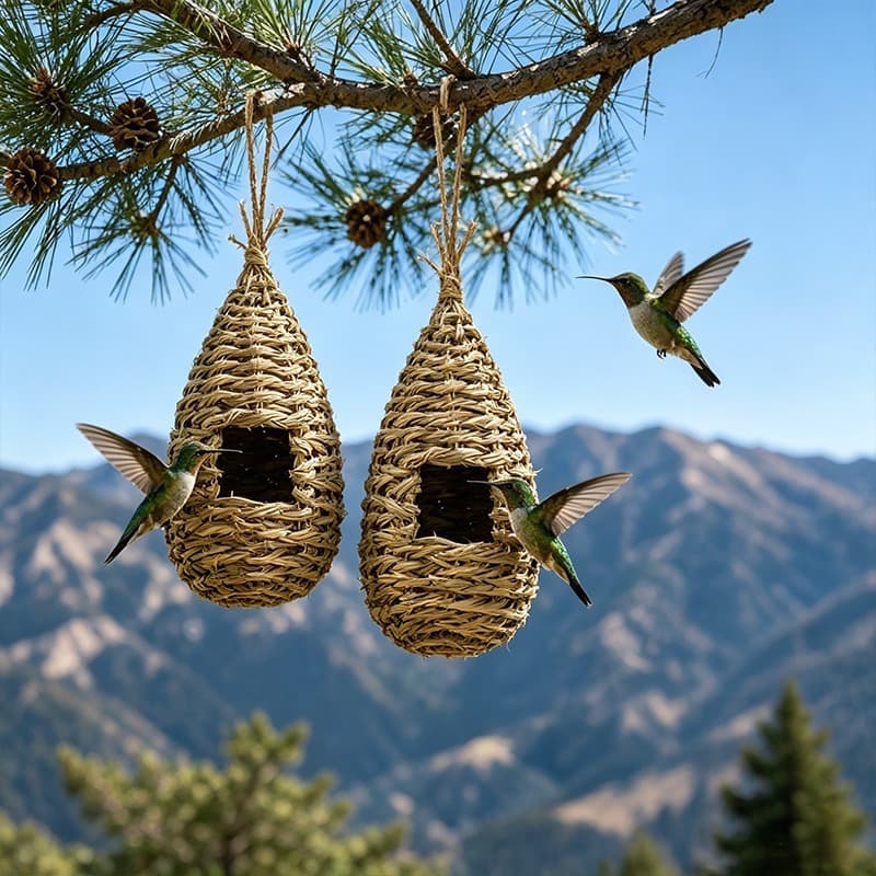TEMU 2 Pack , Hand-woven Bird Nest, Hanging Hummingbird Houses For Outside, Outdoor Bird Shelter For Garden Yard Decoration