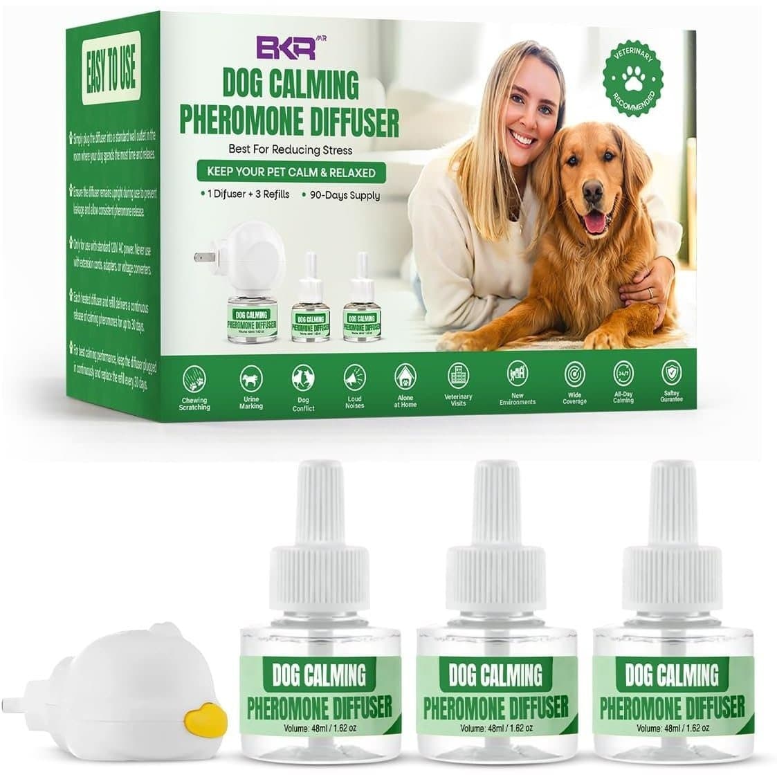 TEMU Dog Calming Diffuser Kit With (3 Pack) 48ml Refills Pheromone Diffuser For Dogs Anxiety & Stress Relief, Calming Diffuser For Dogs To Reduce Fighting & Scratching Dog Pheromone Diffuser