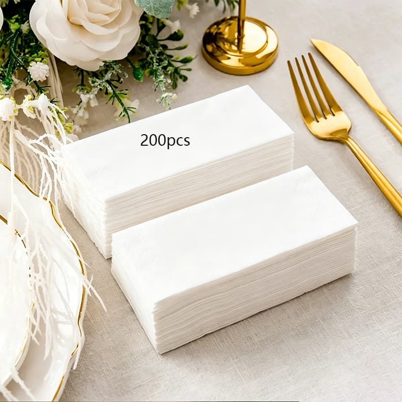 TEMU 200pcs 15-inch X 17-inch Folded White 2-ply Disposable Paper Napkins, Suitable For Restaurants, Bars, Cocktails, Parties, Weddings, And Thanksgiving/christmas Decorations.