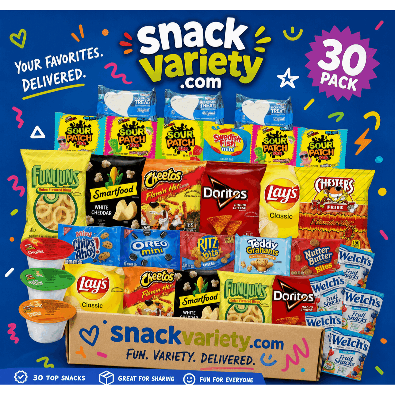 TEMU 30 Pack Snack Variety Box – Chips, Candy & Mix | Bulk Snacks Great For Mothers Day