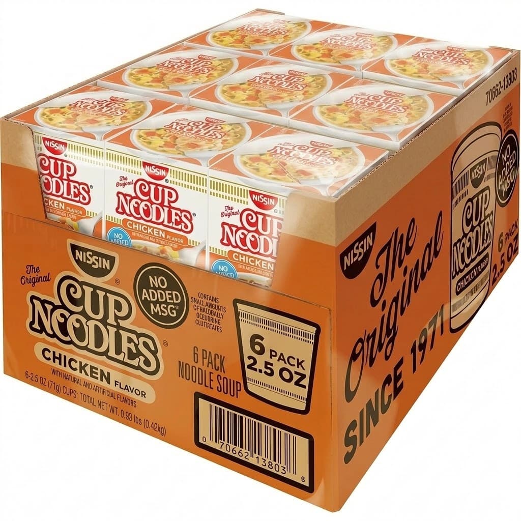 TEMU Deluxe Cup Noodles Chicken Flavor Instant Ramen – 06 Count Of 2.2 Oz Cups, Savory Chicken Broth, Quick & Easy Microwave Meal, Perfect For Lunch, Dinner, Dorms, And On-the-go Convenience