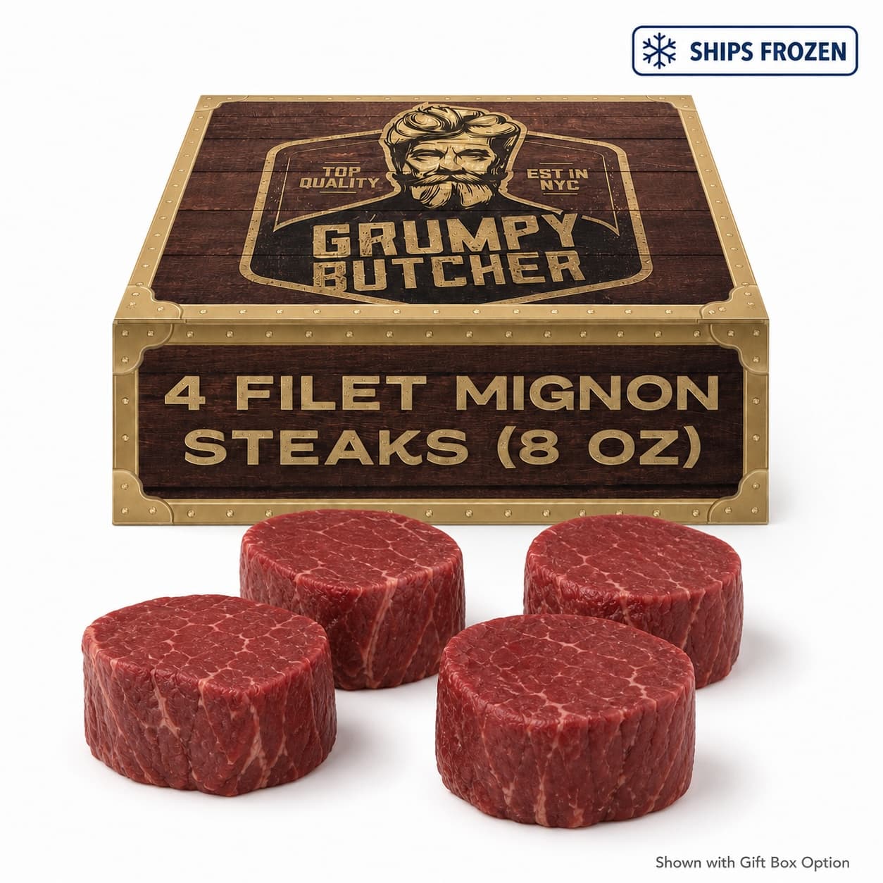 TEMU Grumpy Butcher Large Filet Mignon Steaks - 4 Pack - Usda Prime Or Upper Third Angus Choice - Aged Beef Tenderloin Filets - Ships Frozen