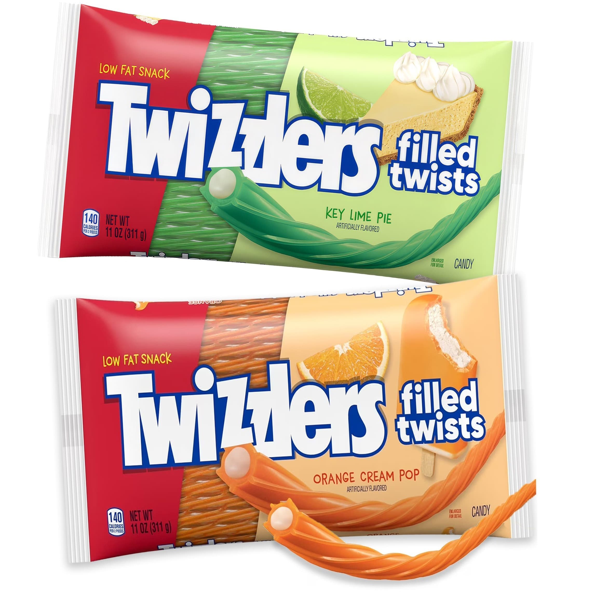 TEMU Twizzlers Filled Twists Variety Pack, Key Lime Pie & Orange Cream Pop Flavored Filled Licorice Twists, Soft & Chewy Candy Assortment, 2 Pack